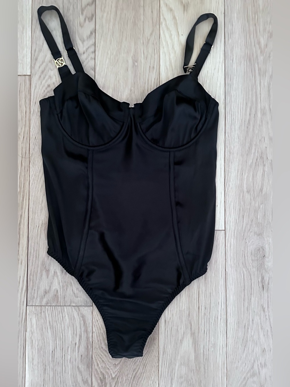 Black satin Victoria’s Secret NWOT bodice bodysuit